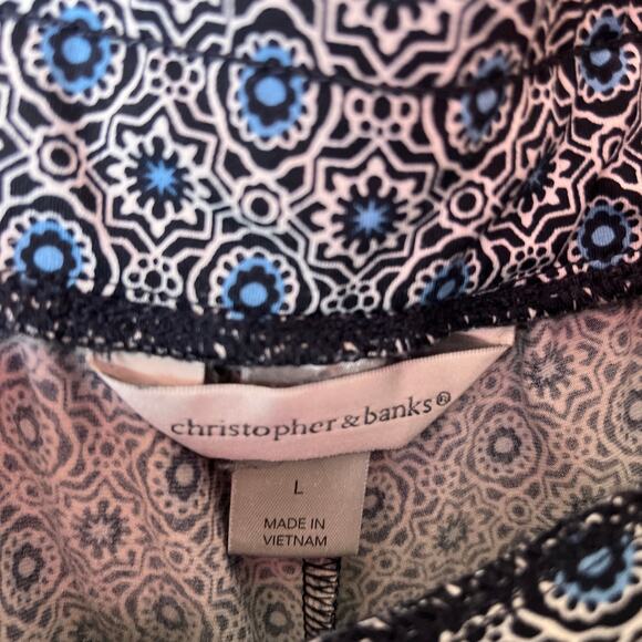 Christopher & Banks Womens Pants Blue Geometric Wide Leg Boho Harem Stretch L - Picture 4 of 12